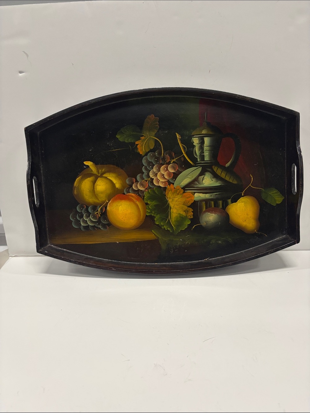 Decorative Vintage Fruit Serving Tray - Black with Yellow Fruit Motif
